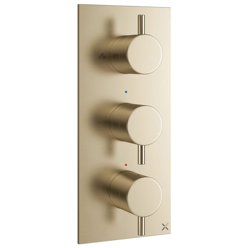 Cutout image of Crosswater MPRO Brushed Brass Triple Outlet Shower Valve